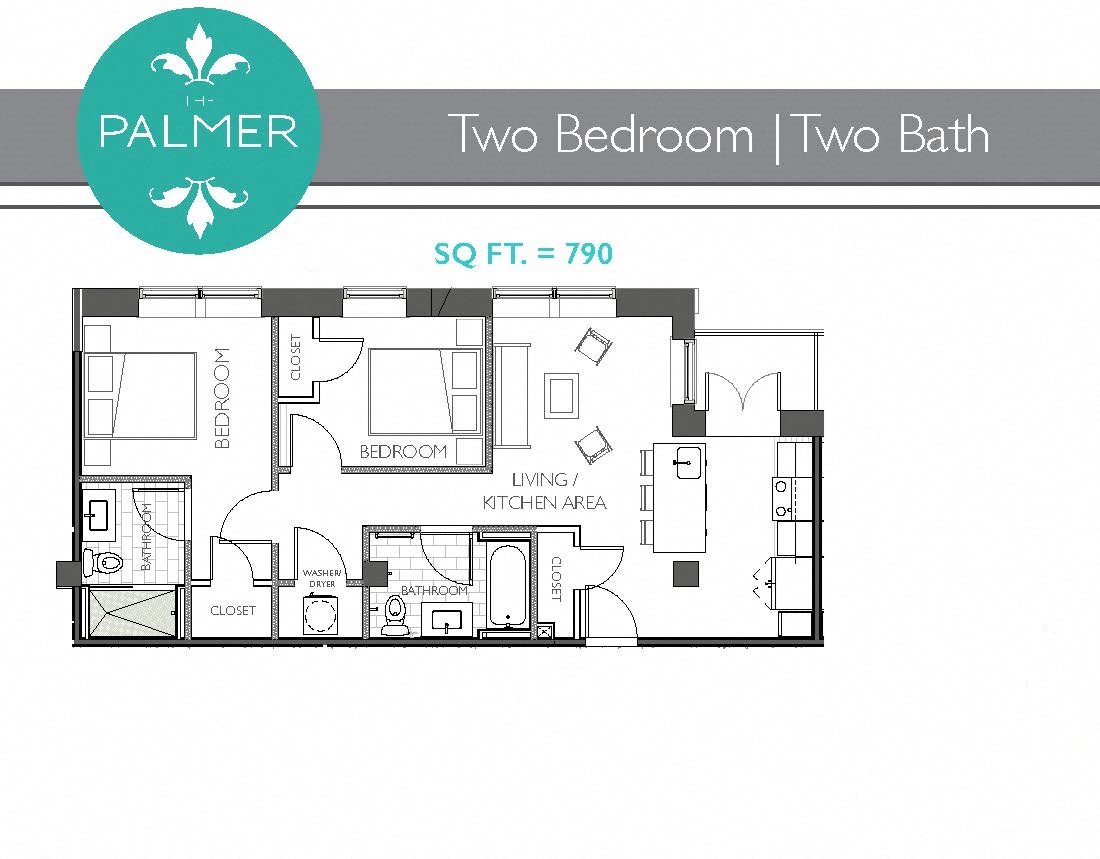 2 Bedroom apartment floor plan Main Line apartments